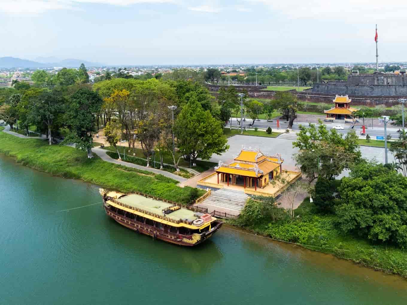 The Hue Imperial City is located on the northern bank of the Perfume River.